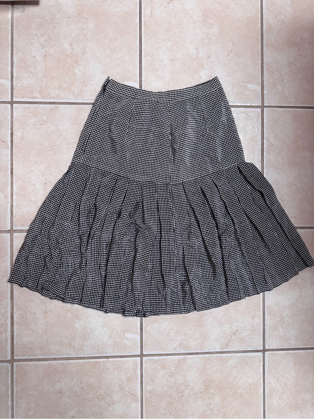 Silk Black and White Gingham Pleated A-Line Skirt
